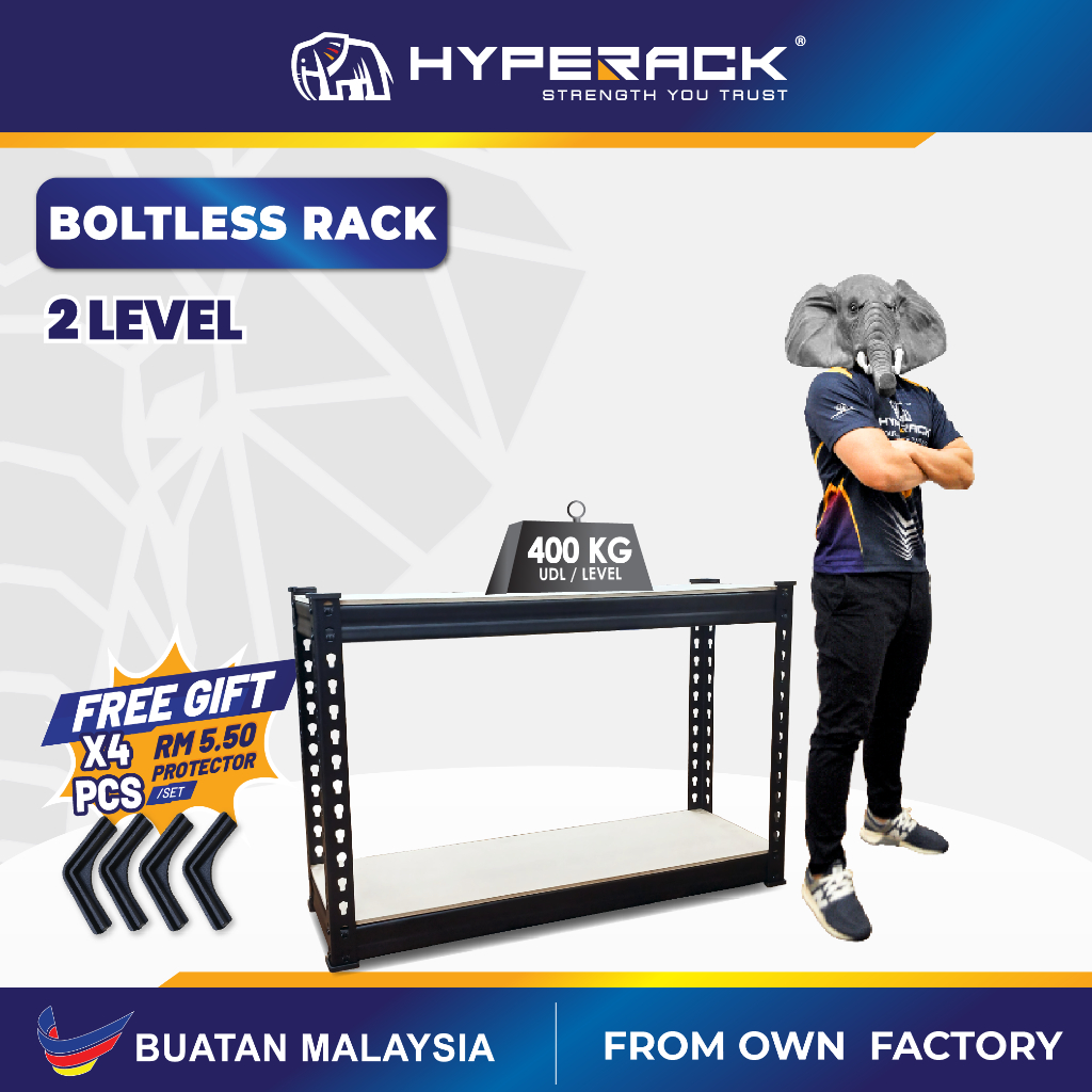 🐘[FREE SHIPPING] HYPERACK™️ Boltless Rack Black 2 Levels Rak Besi ...