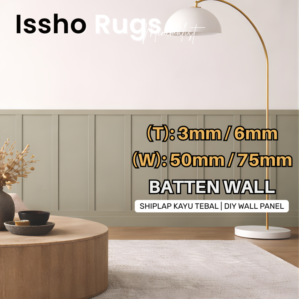 ISSHO 3mm/6mm Batten Wall MDF Board Panel 50/75mm x 2/3/4/6kaki panjang ...