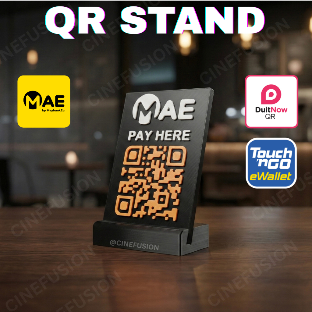 QR Code Stand 3D Printed – Pemegang QR Pay untuk DuitNow, GrabPay, TnG ...