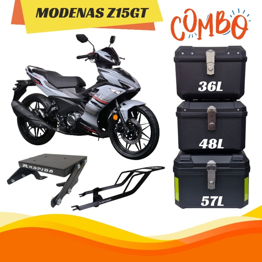 (Modenas Z15GT) Top Box GS 36L 48L Motorcycle+Rapido Monorack V Rack ...