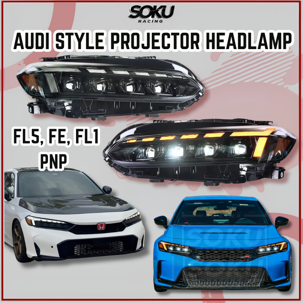 Honda Civic Type R FL5 FE Audi Style 4 Projector LED Headlights Plug ...