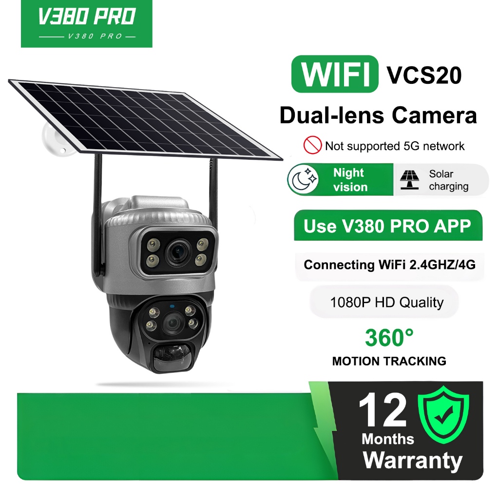 V380 Pro Solar Outdoor Cctv Camera VCS-20 Wireless Dual lens Waterproof ...