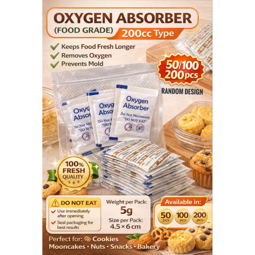 Oxygen Absorber 200cc Type Food Grade 5g Pack 50/100/200 pcs Random ...