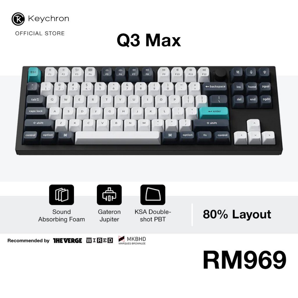 Keychron Q3 Max Wireless Mechanical Keyboard | 80% Compact Layout ...