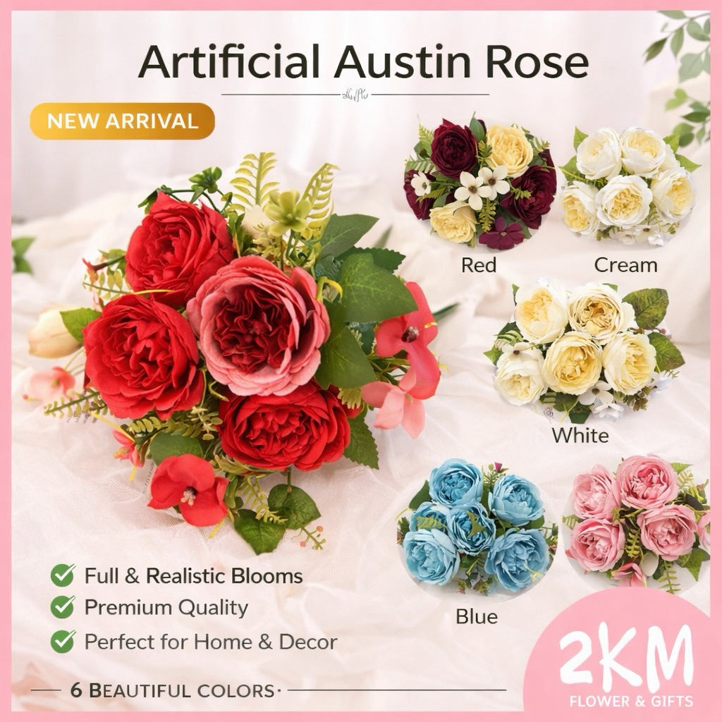 (5FLOWERS) AUSTIN ARTIFICIAL FLOWER Bouquet Living Home Decor ...