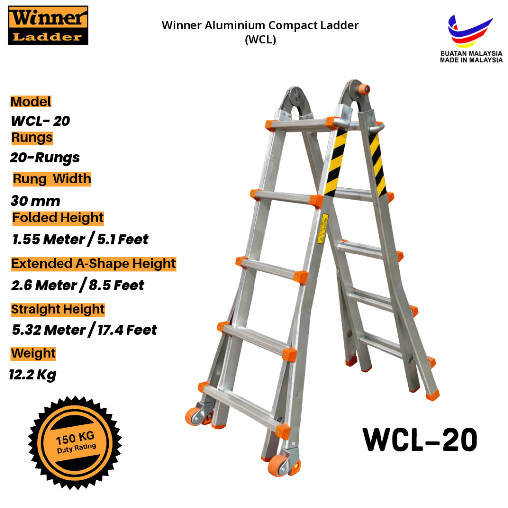 Winner Ladder Aluminium Compact Ladder WCL-20 Multipurpose Ladder 20 ...