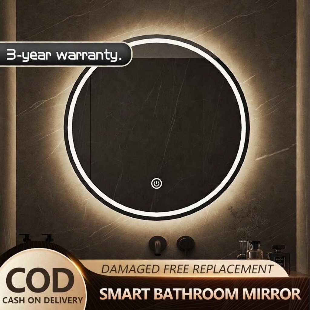 Modern Round LED Bathroom Mirror with Light 3 Colour Dimmable Touch ...