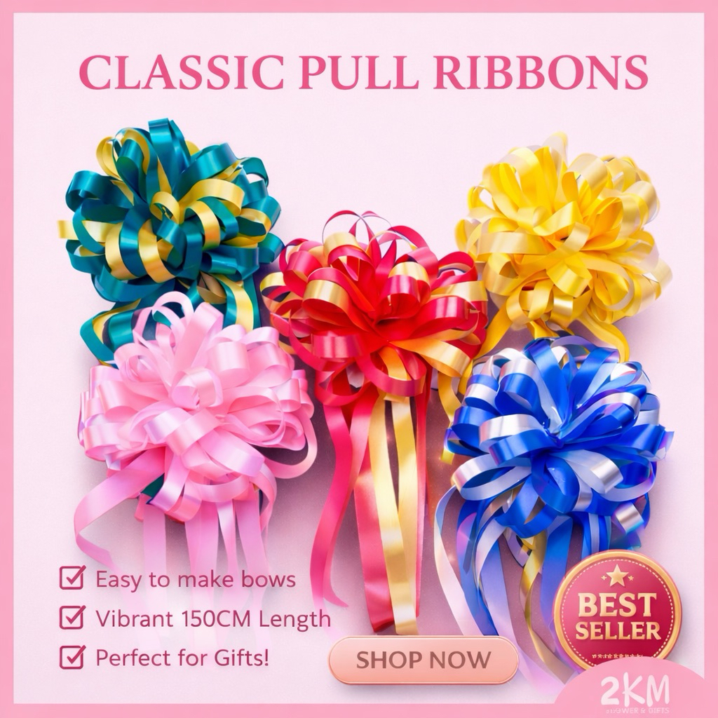 (5PCS) 150CMX5.5CM CLASSIC PULL Ribbon Reben Riben Gift Organza Flower ...