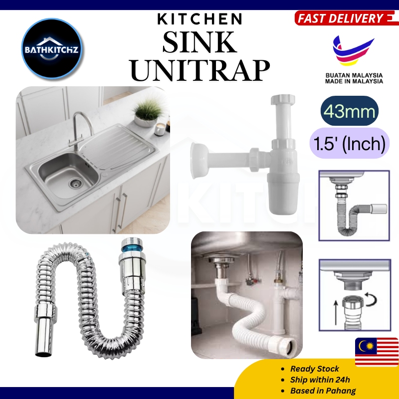 BATHKITCHZ Sink Unitrap Flexible Hose Drainer Pipe Kitchen Sink Waste ...