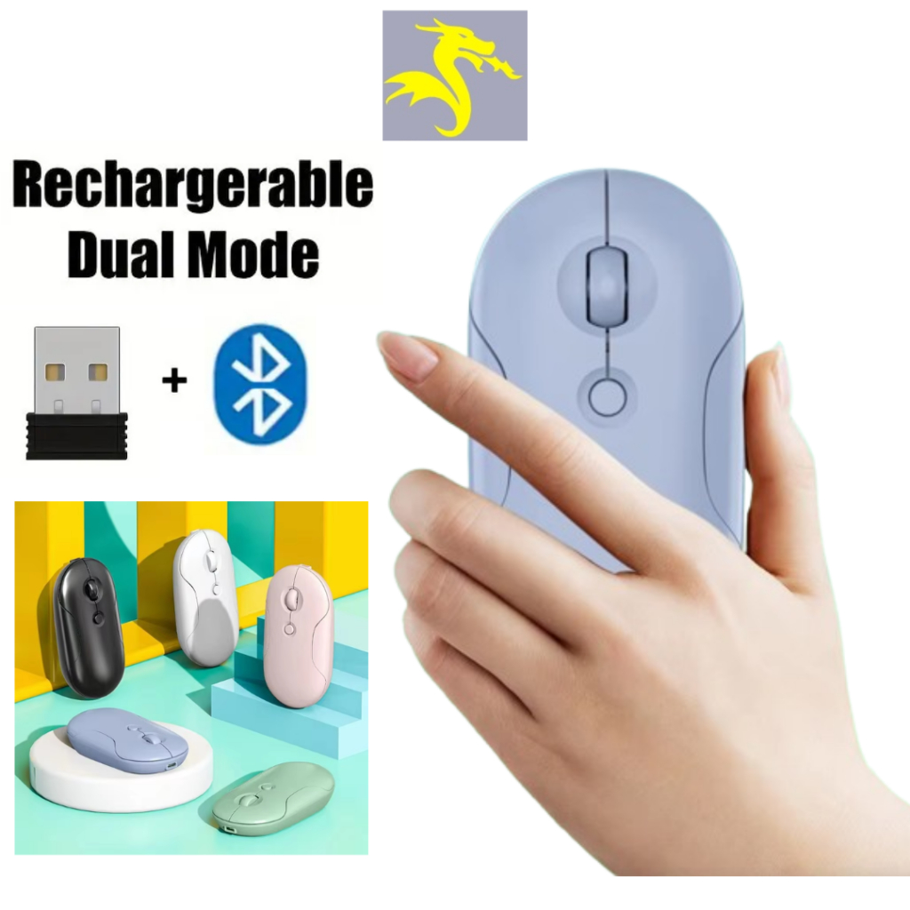 Rechargeable Wireless Mouse Bluetooth+2.4Ghz Receiver DPI Adjustable ...