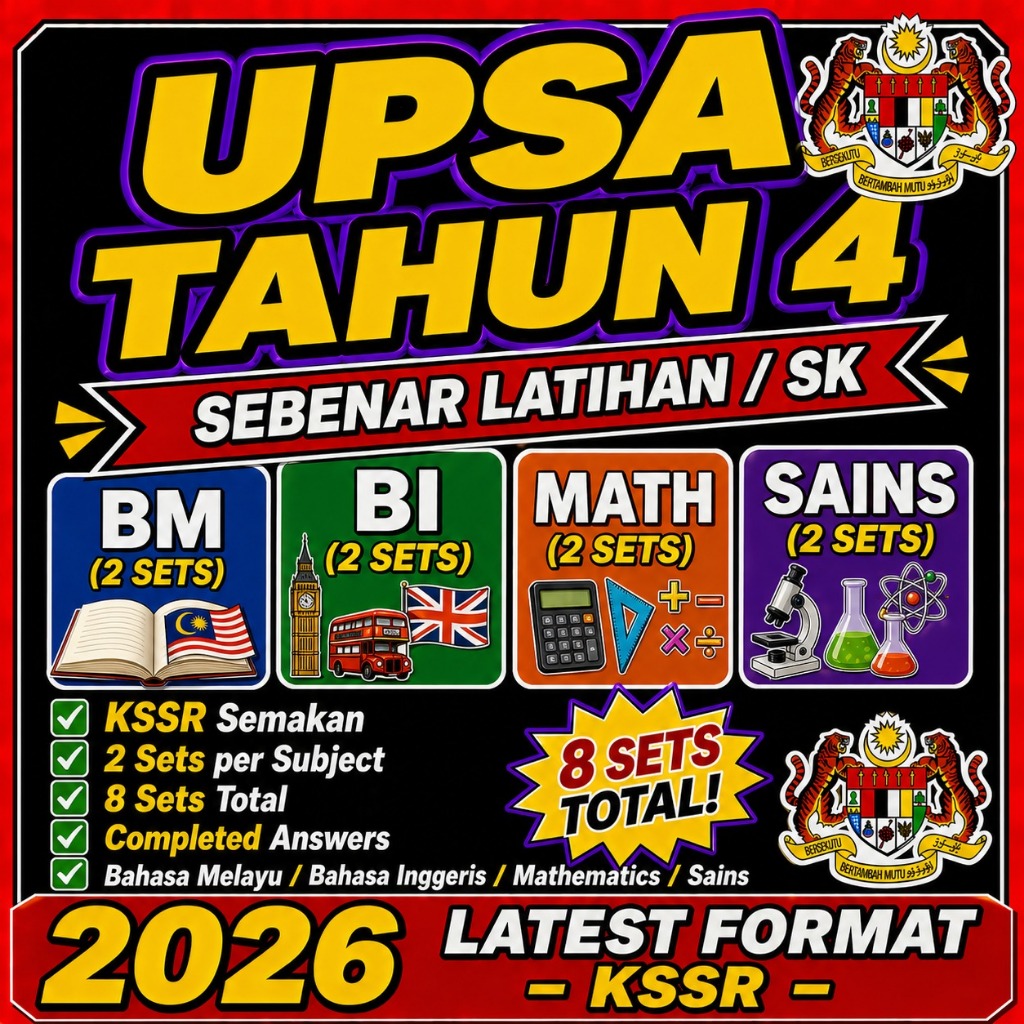 [CHEAPEST IN SHOPEE] UPSA Tahun 4 SK Sebenar 2026 Latihan BM BI Math ...