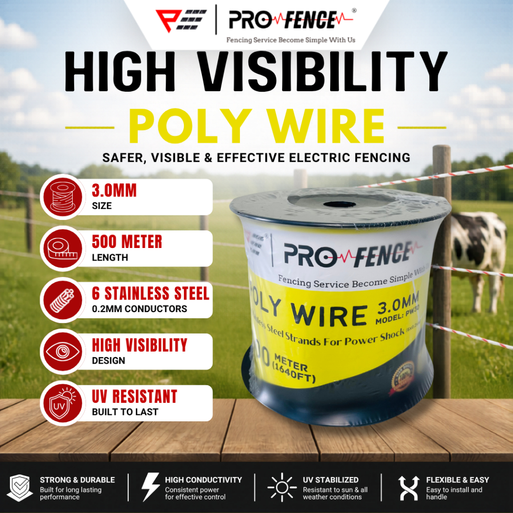 ProFence Polywire PW30 3.0MM 500 Meter Quality Electric Fence Wire Poly ...