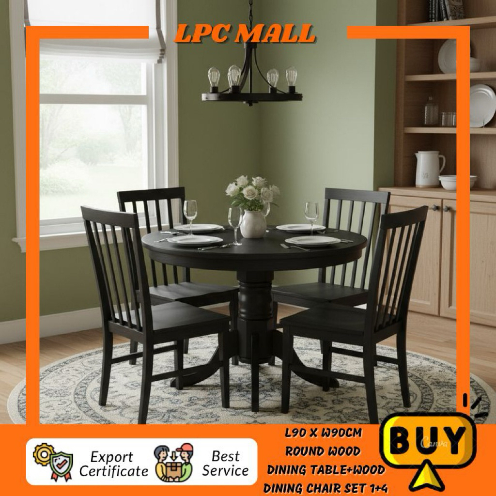 LPC MALL 91/92/93+ 4.5ft Round Table Dining Set 6/8 seater Black/ Set ...