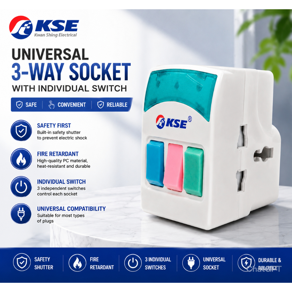 KSE 3 Way Universal Multi Adapter Switch +2usb 3 Pin / UK Plug Multi ...