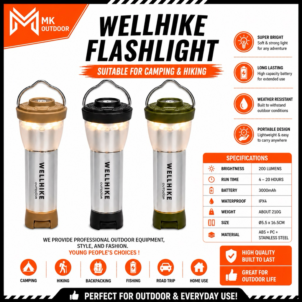 WELLHIKE Camping Light Camping Flashlight Portable Hiking Light ...
