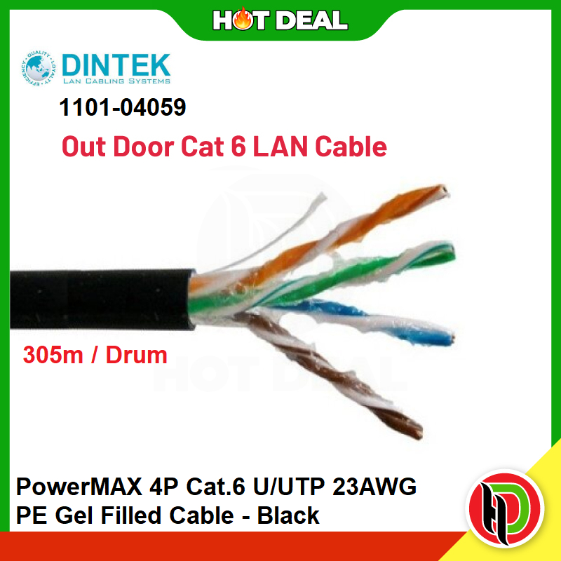 Dintek 1101-04059 PowerMAX 4P Cat.6 U/UTP 23AWG PE Gel Filled Cable ...