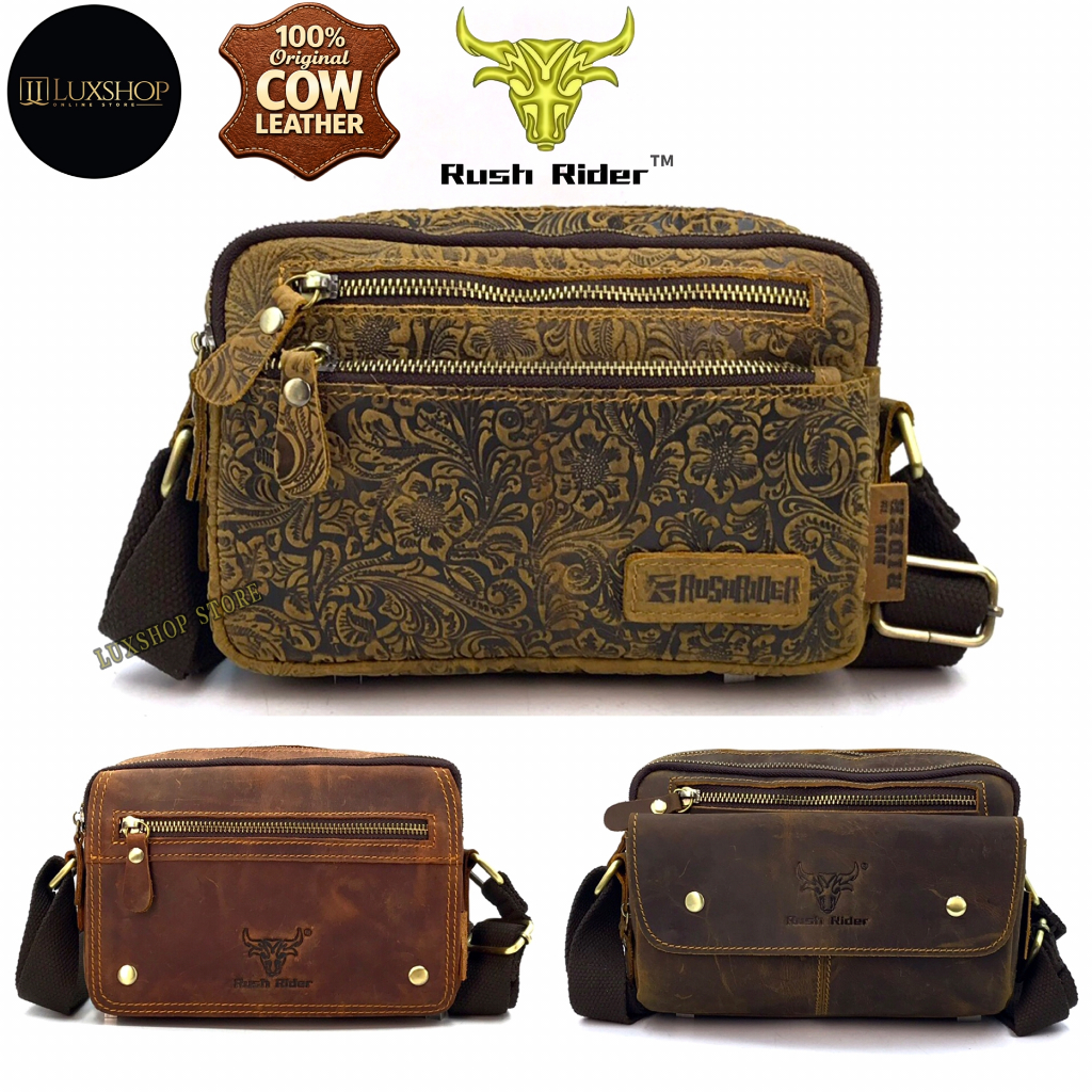 Rush Rider Full Cow Leather Sling Bag Men Shoulder Bag Cross Body ...