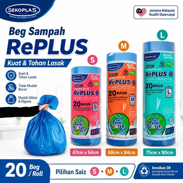 Sekoplas RePLUS Mini Roll Beg Sampah Eco Garbage Bag Strong & Sturdy S ...