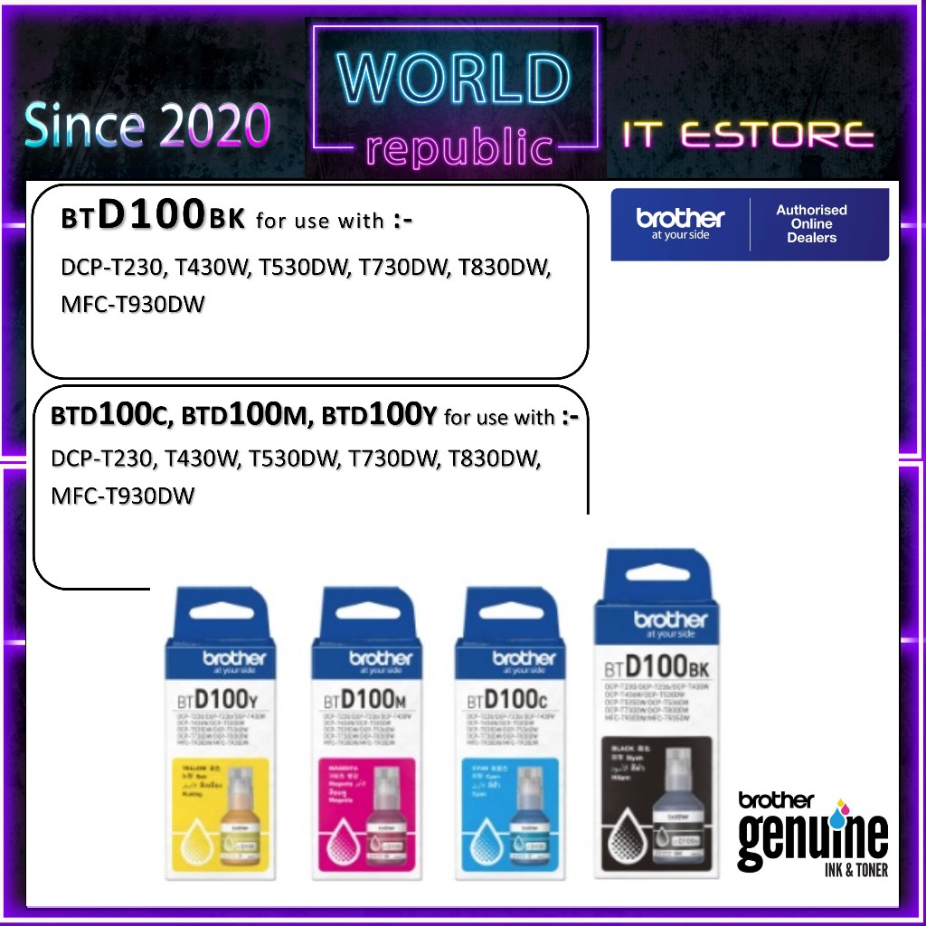 Brother Original Ink Tank Refill BTD100BK BTD100 BTD100C BTD100M ...