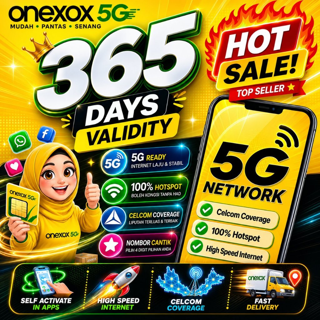 ONEXOX XOX 5G SIMCARD - 365 DAYS / 1 YEAR VALIDITY FREE 10GB - 12 BULAN ...