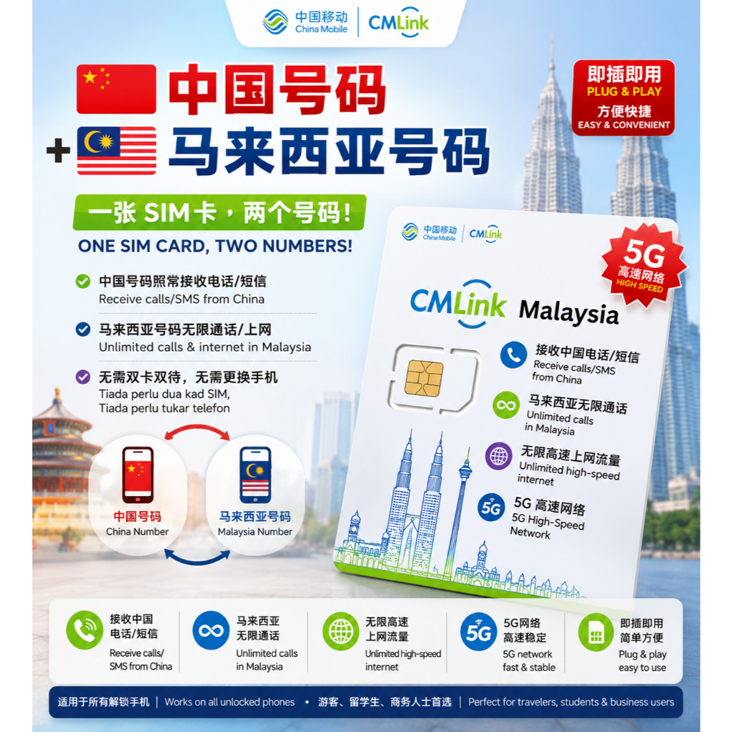 CMLink Malaysia SIM Card 4G/5G | Unlimited Call + China Roaming Data ...