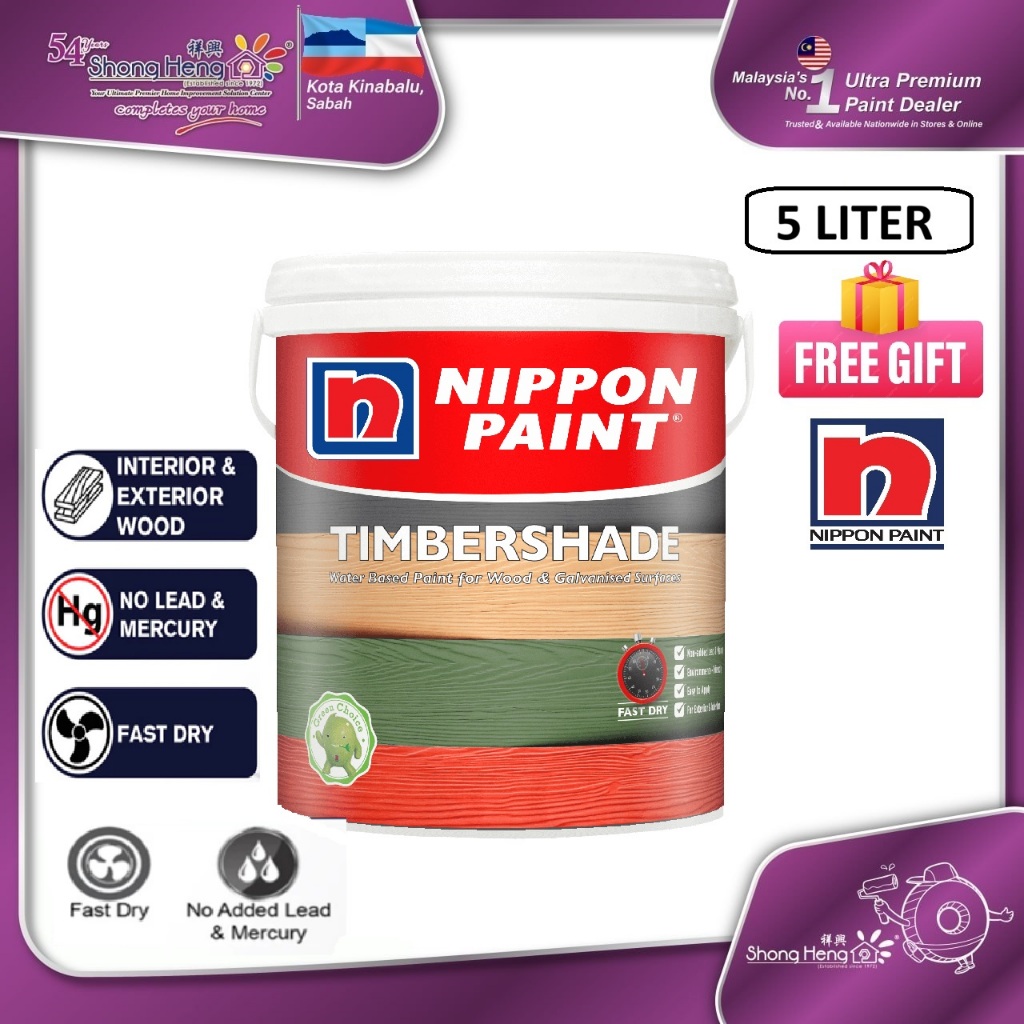 5L Nippon Paint Timber Shade Timbershade Waterbased for wood ...