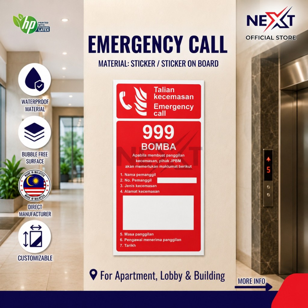 Emergency Call 999 Bomba Safety Sticker | Fire Emergency Hotline Wall ...
