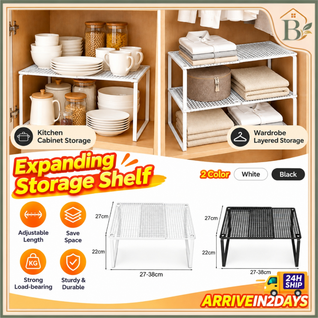 Batikia Extendable Storage Rack Wardrobe Shelf Divider Stackable Closet ...