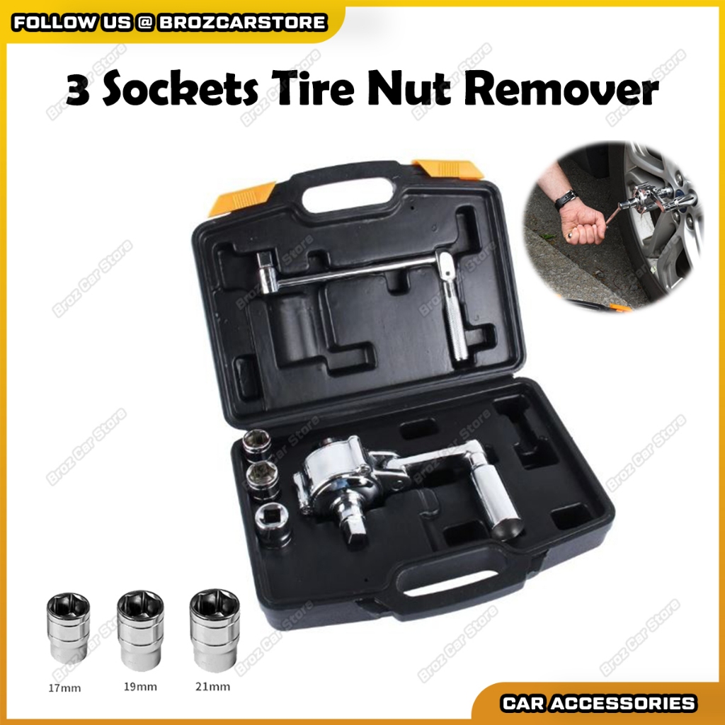 3 Sockets Tire Nut Remover Heavy Duty Lug Nut Tool Torque Tyre Opener ...
