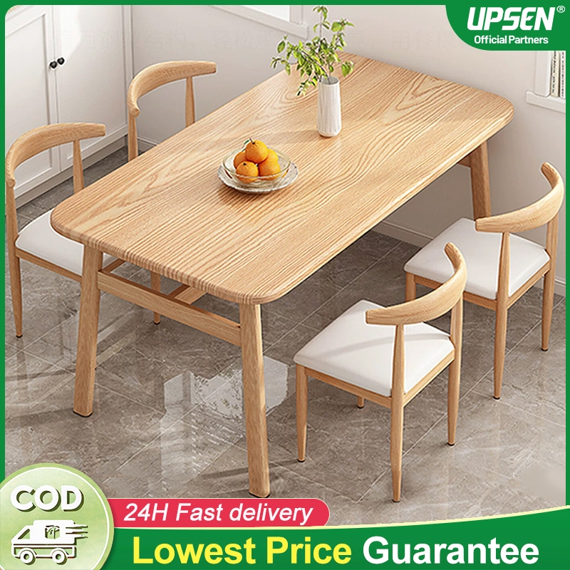 140CM Wood Dining Table Set Rectangular Modern Meja Makan Ikea