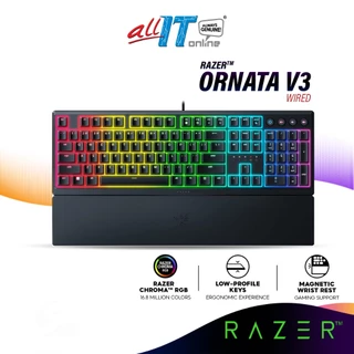 Razer Ornata V3 Wired Low-profile Mecha-Membrane RGB Keyboard with UV-Coated Keycaps, Magnetic Wrist Rest, Chroma RGB