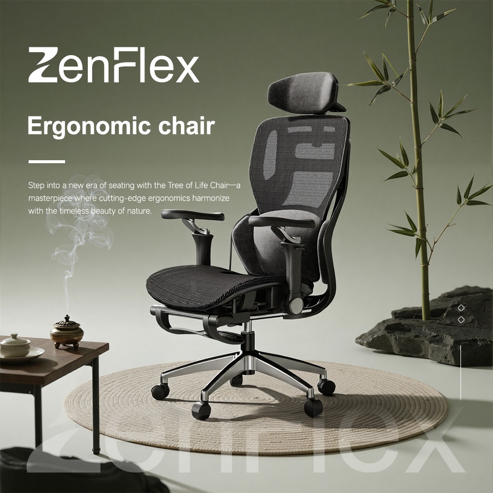 ZenFlex【𝑬16】Ergonomic Chair Computer Chair With Air Cushion Adjustable  Waist Support Office Chair