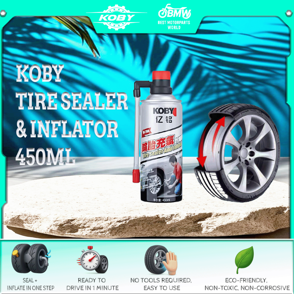 KOBY TIRE SEALER & INFLATOR 450ML｜Emergency Tire Repair Spray｜Seal ...