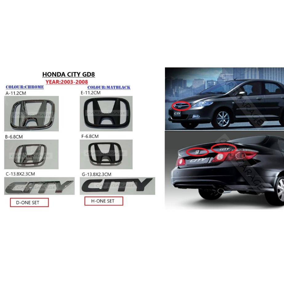 HONDA CITY GD8 YEAR:2003-2008 EMBLEM LOGO - (ABS) | Shopee Malaysia