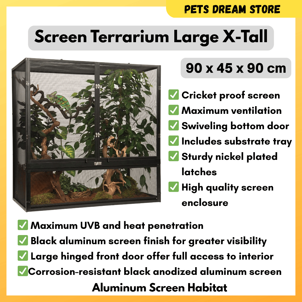 Exo Terra Reptile Screen Terrarium 90x45x90cm Large X-Tall Aluminum ...