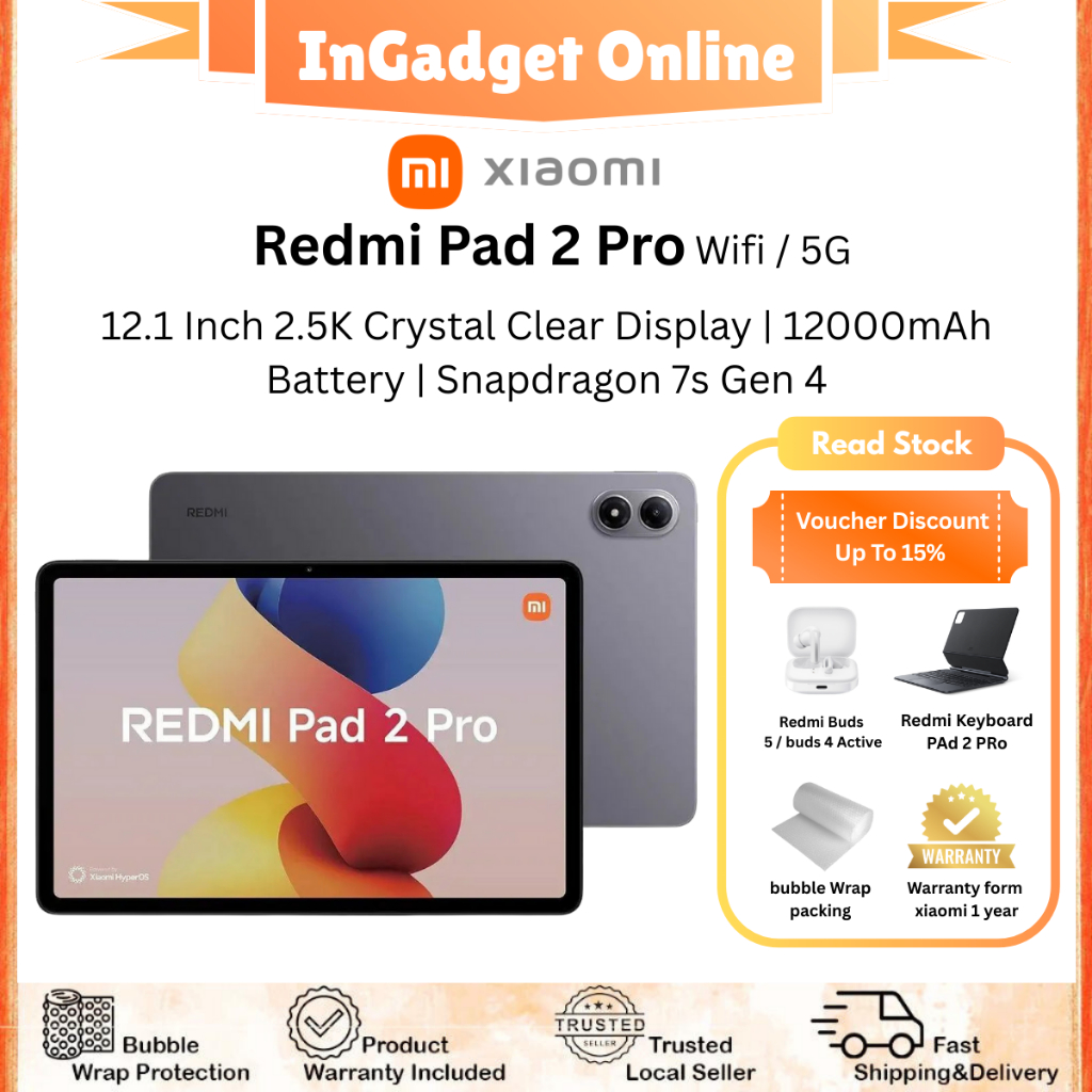 Tablette Xiaomi Redmi Pad Pro - Écran 12.1" 2.5K 120Hz, Snapdragon 7s Gen 2, 10000 MAh, 33W, 6+128 Go, Gris