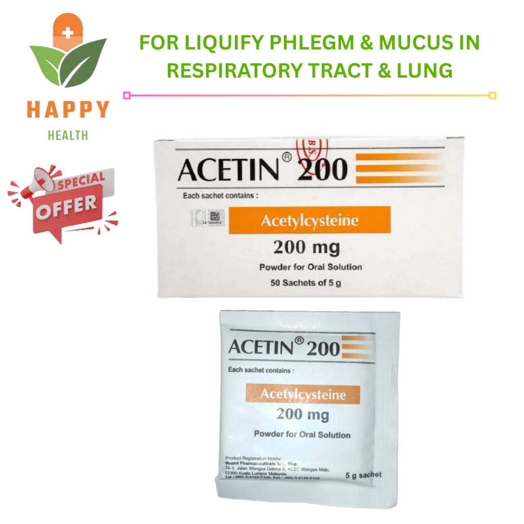 [ Exp 9/2028 ] Acetin 200mg Acetylcysteine ( 5g x 50 sachets ...