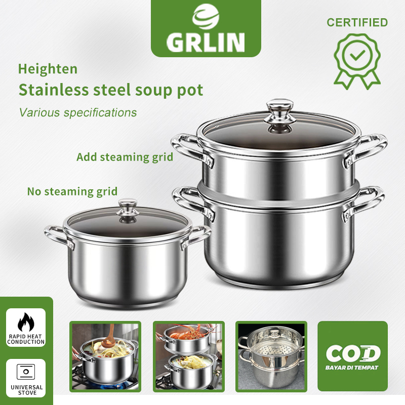 GRLIN Stainless Steel Soup Pot | 2-in-1 Steam/Boil Function | 22-26cm ...