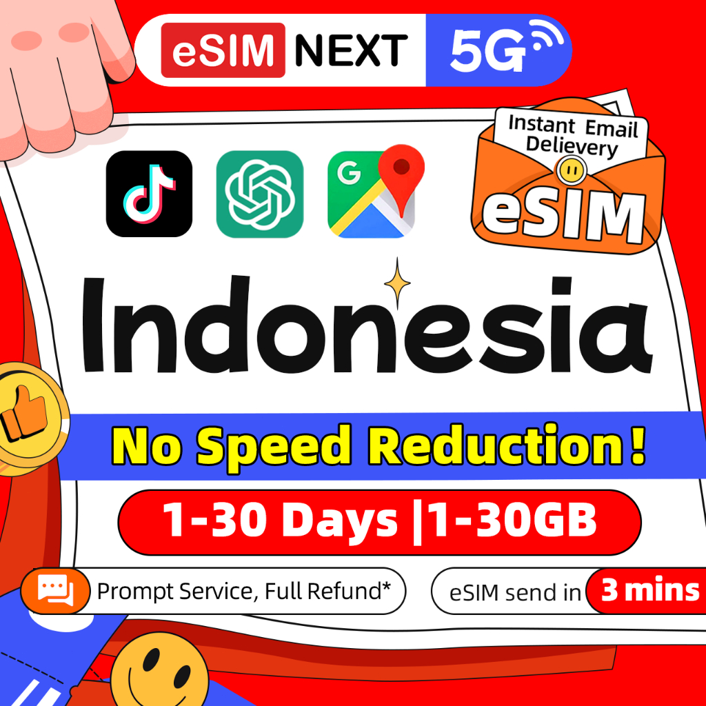 Indonesia eSIM 5G Truly Unlimited Best Price 1 to 30 Days 1-30GB High ...