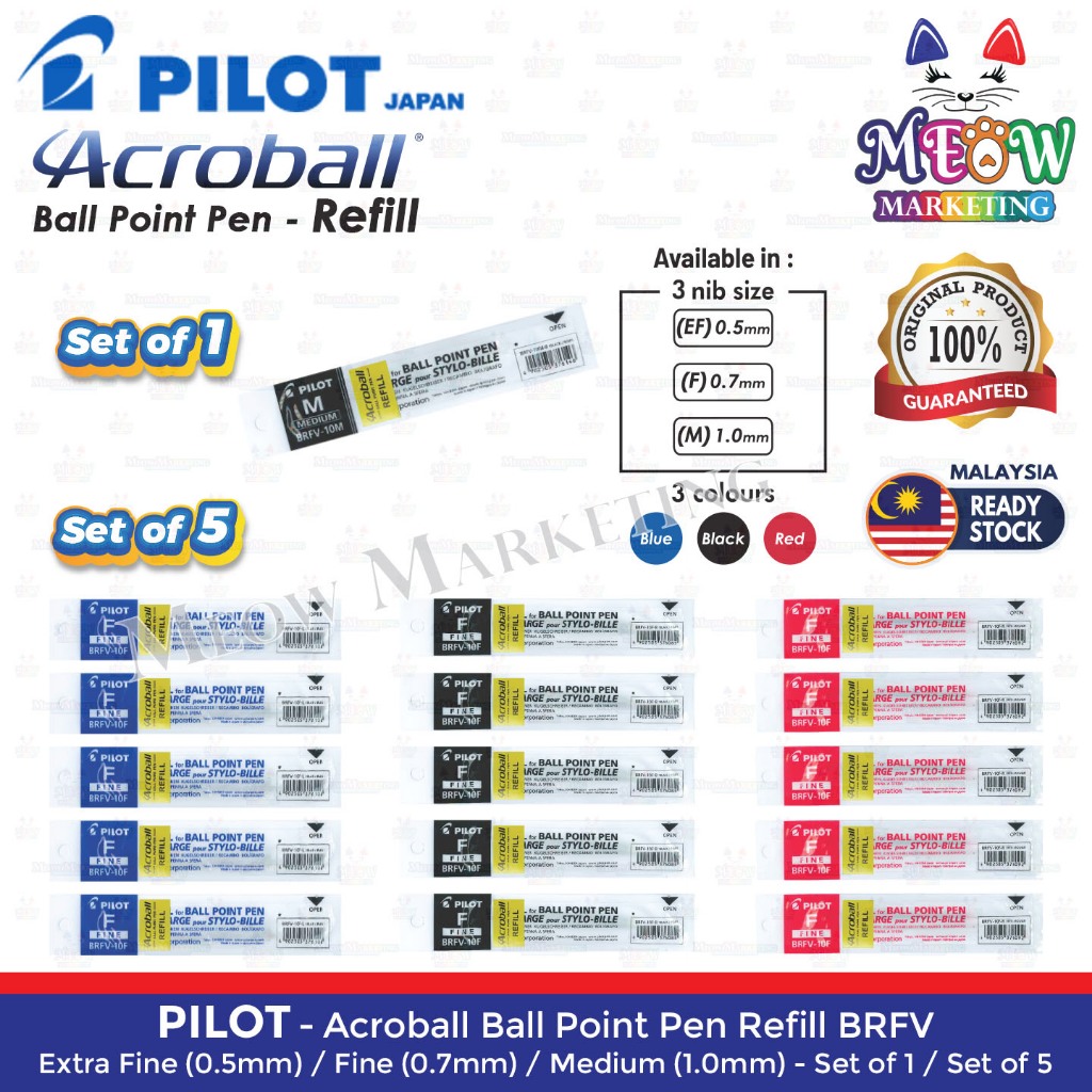 Pilot Acroball Ball Point Pen Refill BRFV (Extra Fine 0.5mm / Fine 0 ...