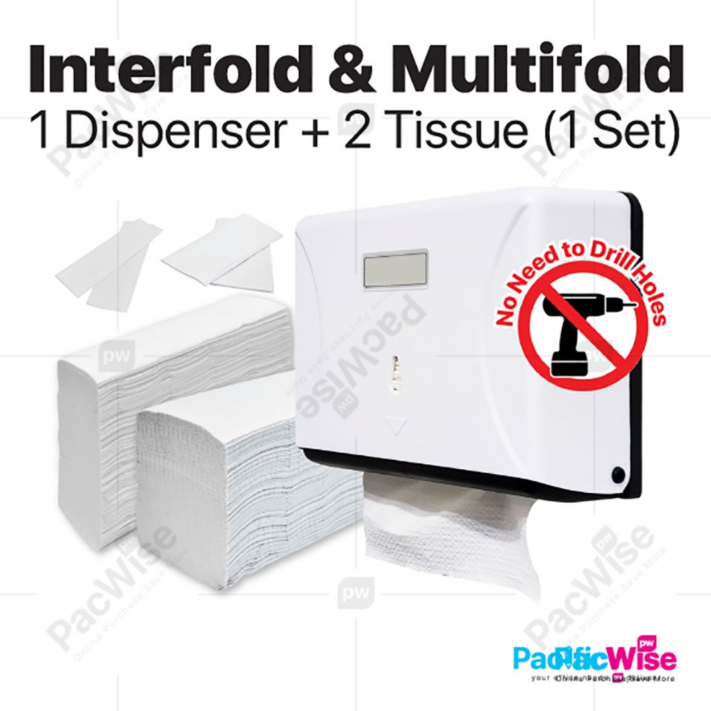 Inter & Multi Fold Tissue (2 Packs 400 sheets) + Dispenser(1 Pc)Tissue ...