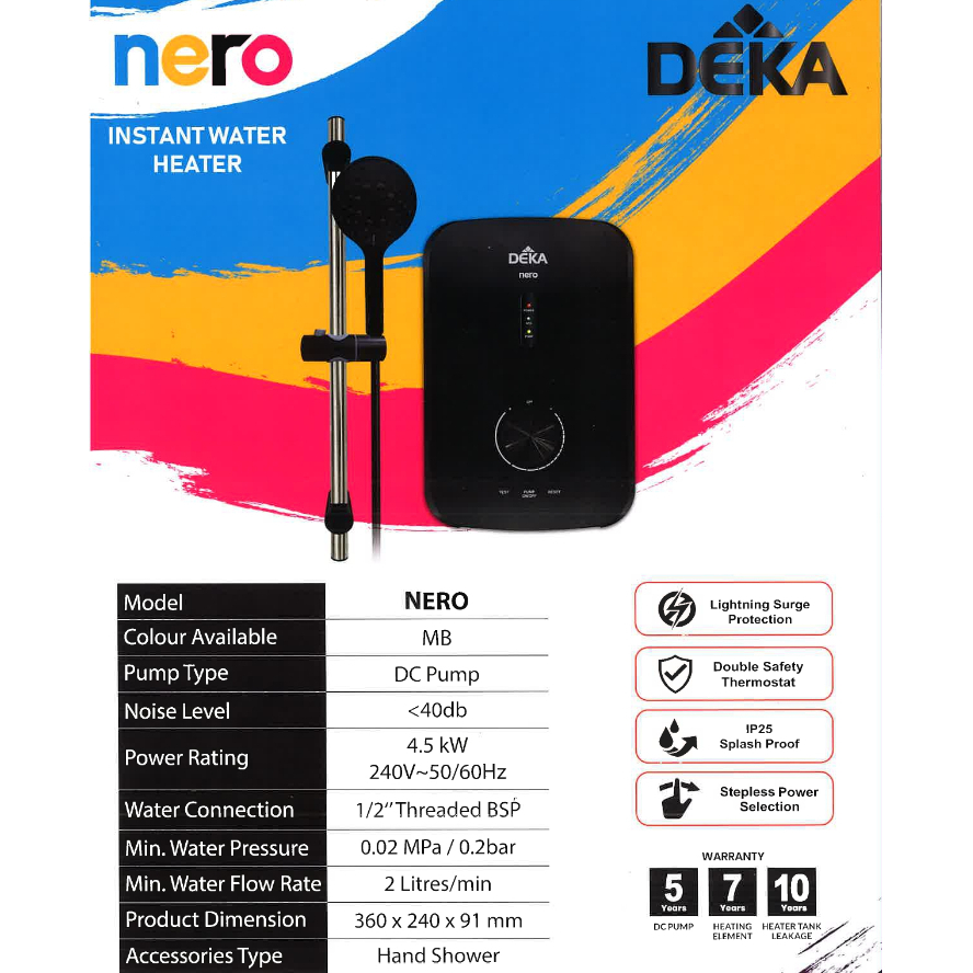 DEKA DC Pump INVERTER Instant Water Heater Inverter NERO Home Shower ...