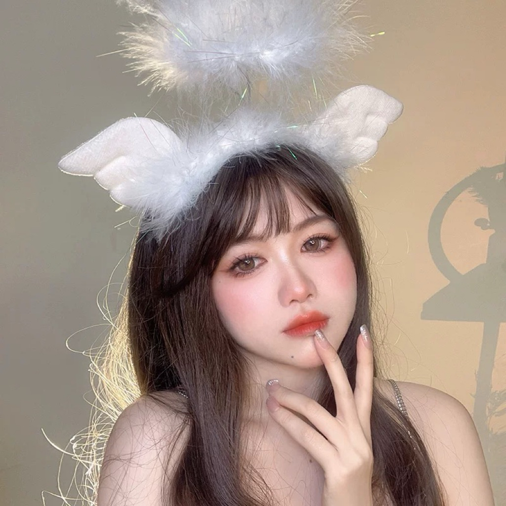 天使光环发箍皇冠羽毛发光天使翅膀发饰女直播生日拍照Angel Headband Crown Feather Luminous Angel ...