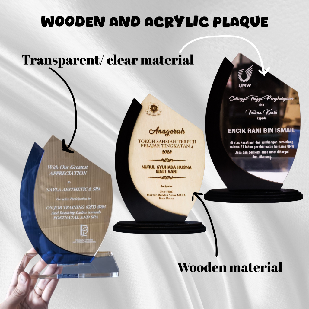 Trofi plak Trophy plaque kayu acrylic murah custom design logo mesej ...