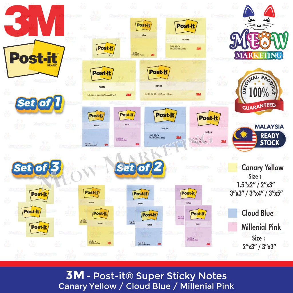 3M Post-It Notes Super Sticky Notes - Canary Yellow / Cloud Blue ...