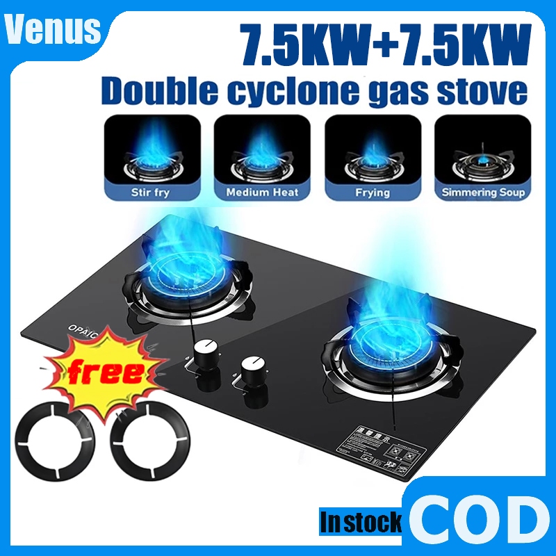 COD Tempered Glass Gas Stove Double Burner Gas Stove Cooker Liquefied ...