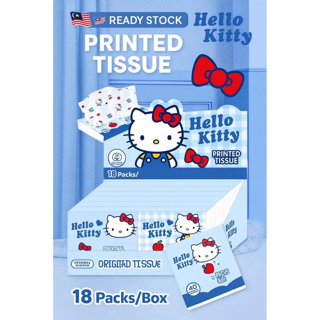 Sanrio Hello Kitty Printed Facial Tissue 40 Sheets Blue 3-Ply Soft ...