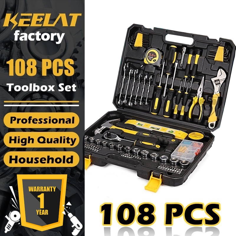 KEELAT 108pcs Hand Tool Box Set Multifunctional DIY Tool Kit Socket ...