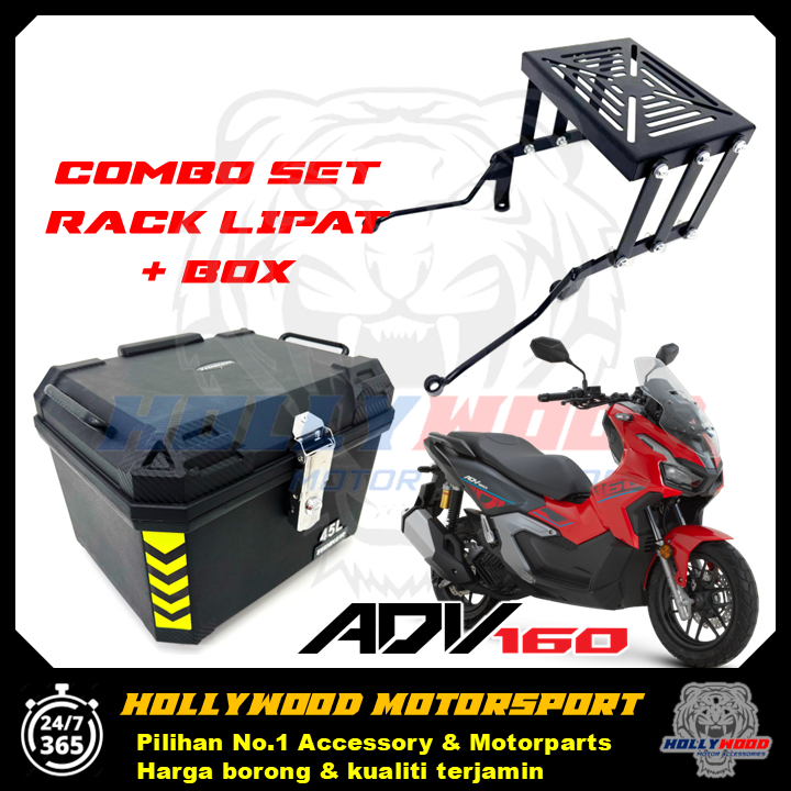ADV160 MONORACK LIPAT JB STYLE + 45L ABS TOP BOX ALUMINIUM LOCK COMBO ...