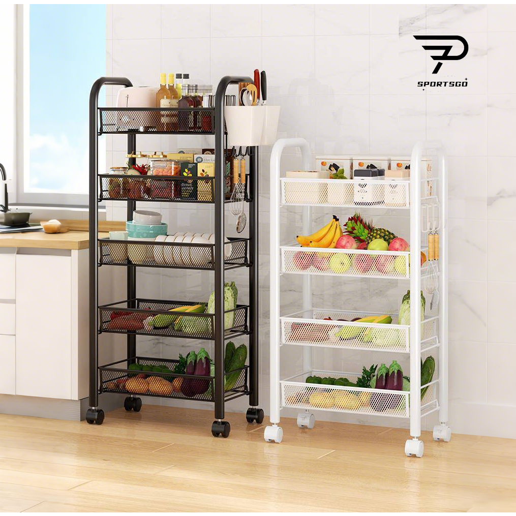 3/4/5 Tiers Multipurpose Trolley Storage Rack Removable Drain Basket ...
